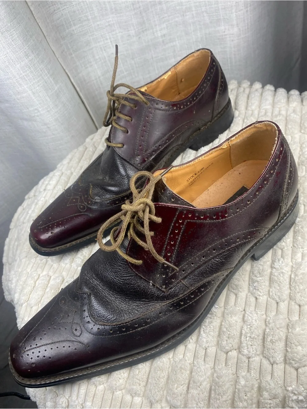 Giorgio Venturi Men’s Burgundy Leather Wingtip Oxfords Size 7.5 Square Toe Dress